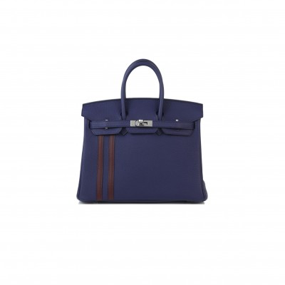 HERMÈS MASTER BIRKIN 25 OFFICIER 73 SAPPHIRE BLUE SILVER BUCKLE 3038857128 (25*20*13cm)